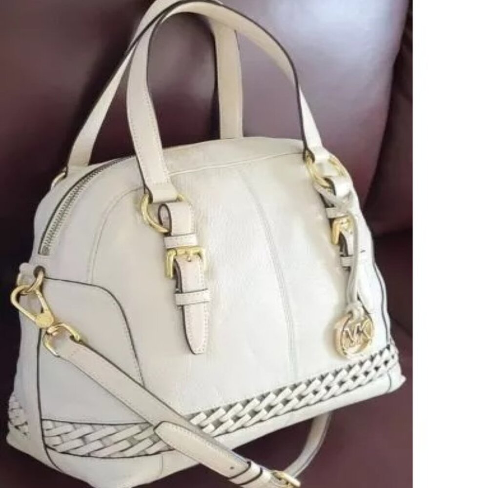 MICHAEL KORS GLADSTONE VANILLA LEATHER LG SATCHEL BAG NWT! - Picture 2 of 12